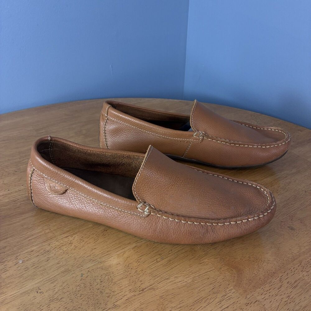 Sperry Top-Sider Mens Slip On Driving Loafer Tan Smooth Leather Size 11.5M